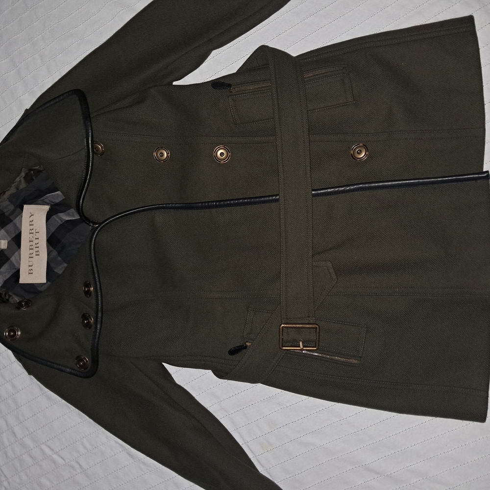 Burberry Green Trench Coat Durable Fabric